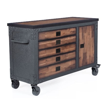 Duramax Rolling Tool Chest, Wood Top, 5 Drawer, Brown/Gray, Steel, Wood, 48 in W x 20 in D x 37 in H 68005-N